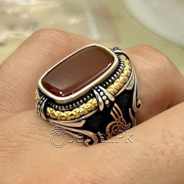 Natural Aqeeq Turkish 925 Silver Ring - Men Turkish Ring - Gents Turkish Rings