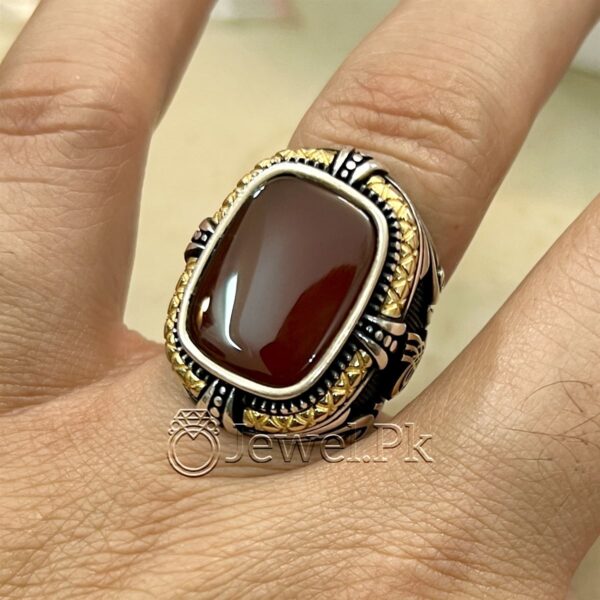 Natural Aqeeq Turkish 925 Silver Ring - Men Turkish Ring - Gents Turkish Rings