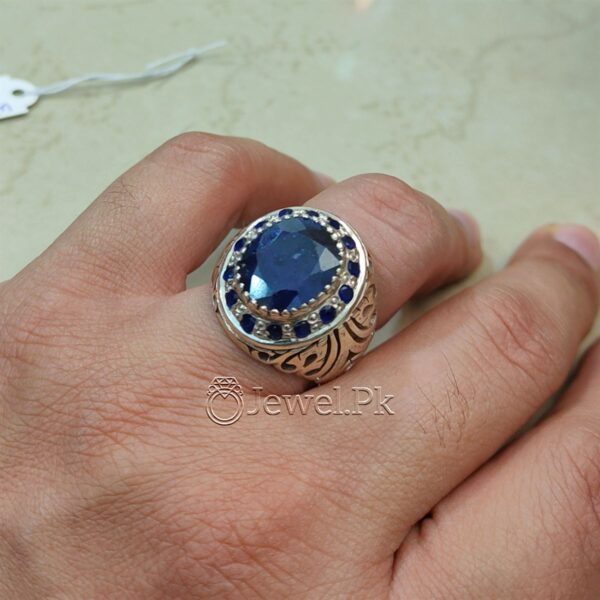 Blue Sapphire Ring - Neelam Ring - Neelum Stone - Pure Silver Chandi Faislabadi Ring