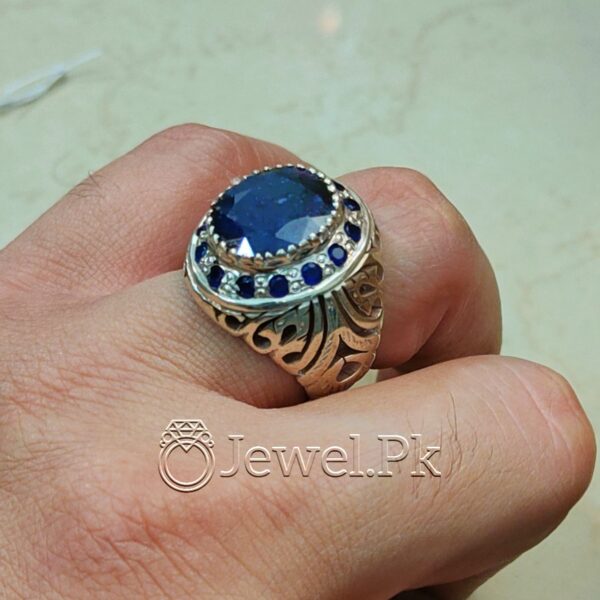 Blue Sapphire Ring - Neelam Ring - Neelum Stone - Pure Silver Chandi Faislabadi Ring