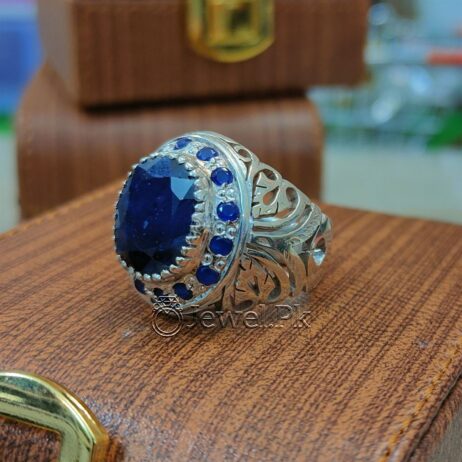 Blue Sapphire Ring - Neelam Ring - Neelum Stone - Pure Silver Chandi Faislabadi Ring