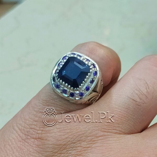 Blue Sapphire Ring - Neelam Ring - Neelum Stone - Pure Silver Chandi Faislabadi Ring