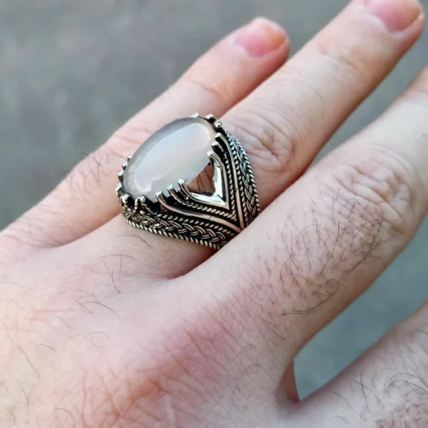 White Agate Ring 925 Silver 4