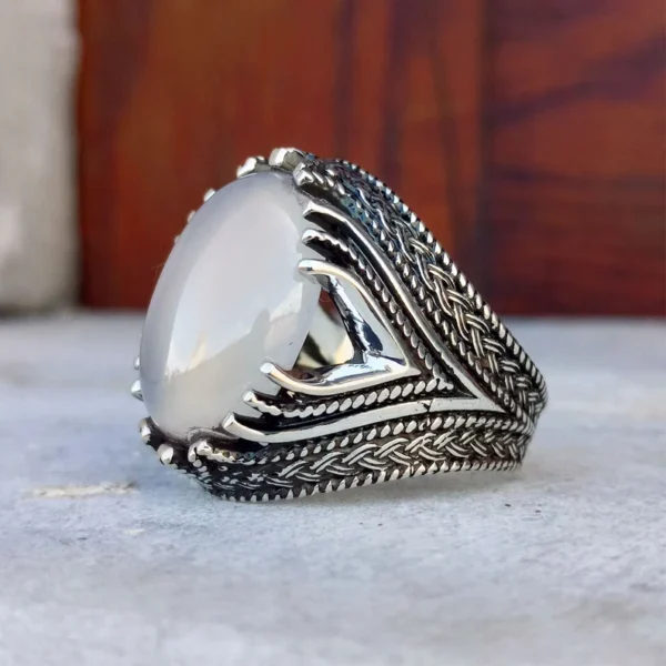 White Agate Ring 925 Silver 5