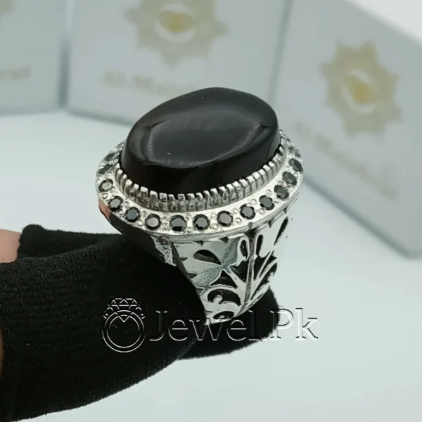 Black Aqeeq Stone - Black Agate Ring - 925 Silver Ring