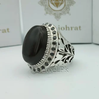Black Aqeeq Stone - Black Agate Ring - 925 Silver Ring