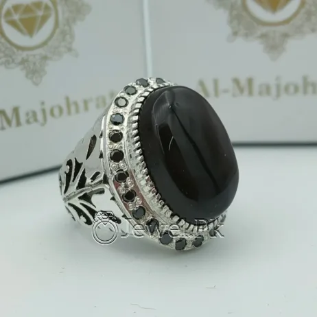 Black Aqeeq Stone - Black Agate Ring - 925 Silver Ring