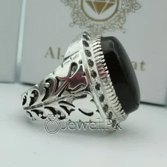 Black Aqeeq Stone - Black Agate Ring - 925 Silver Ring