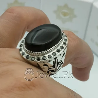 Black Aqeeq Stone - Black Agate Ring - 925 Silver Ring