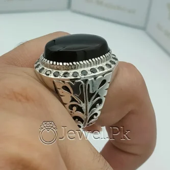 Black Aqeeq Stone - Black Agate Ring - 925 Silver Ring