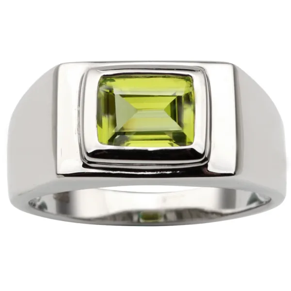 Natural Green Peridot Ring Men 925 Sterling Silver Flawaless Peridot Green Stone 1 1