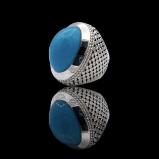 Masterpiece Ring 925 Silver - Natural Turquoise Clean Blue - Nishapuri Feroza