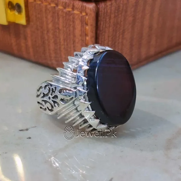 Natural Black Aqeeq Ring 925 Silver - High Quality Black Agate Stone