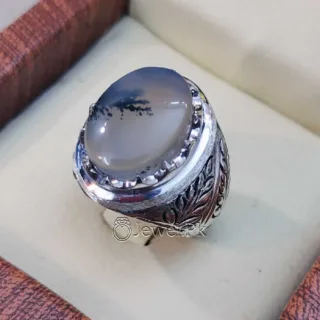 Shajri Aqeeq - Natural Dendritic Agate 925 Silver - VIP Ring