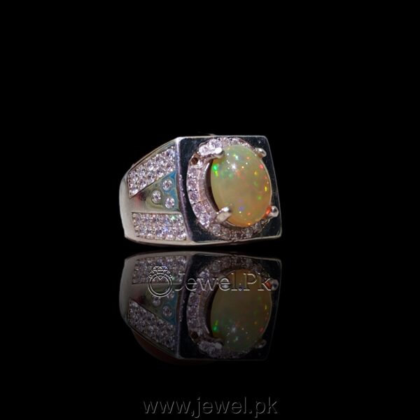 Natural Fire Opal - White Opal Stone - 925 Silver Ring