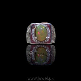 Natural Fire Opal - White Opal Stone - 925 Silver Ring