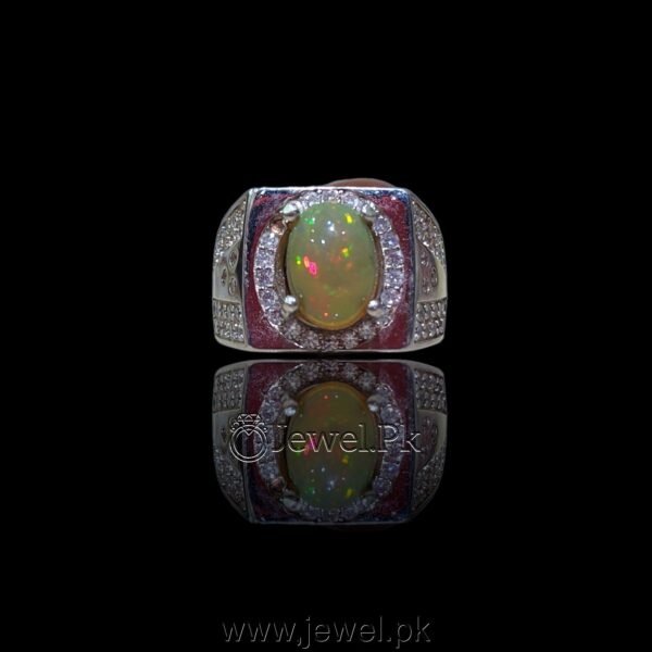 Natural Fire Opal - White Opal Stone - 925 Silver Ring