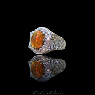 Natural Fire Opal - White Opal Stone - 925 Silver Ring