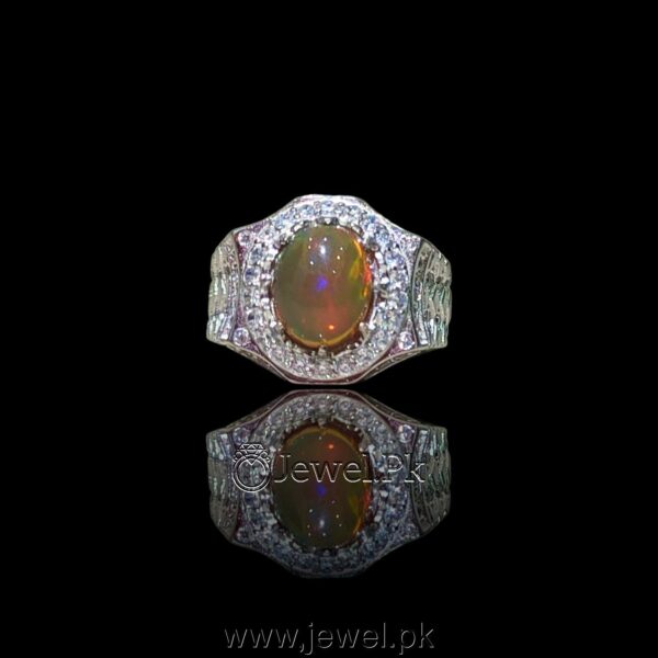 Natural Fire Opal - White Opal Stone - 925 Silver Ring
