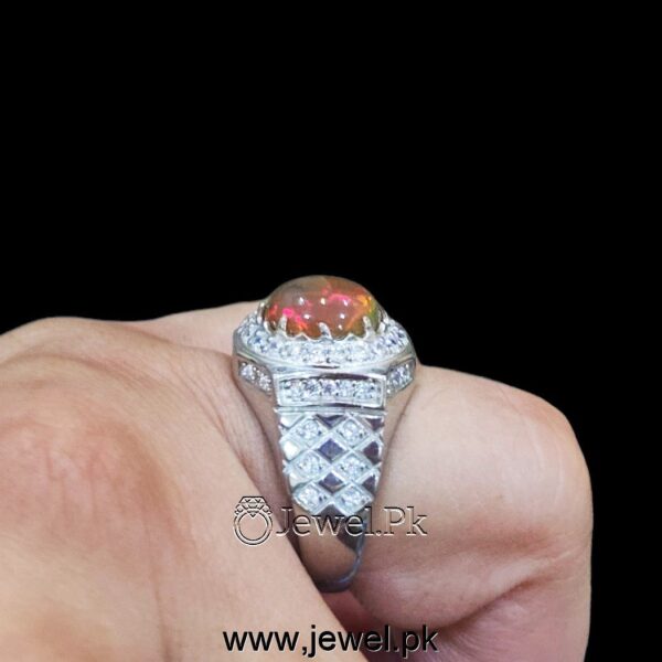Natural Fire Opal - White Opal Stone - 925 Silver Ring