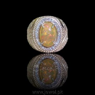 Natural Fire Opal - White Opal Stone - 925 Silver Ring
