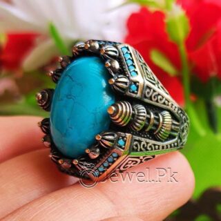Brilliant quality turquoise feroza Turkish ring