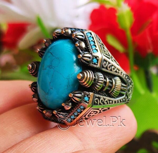 Brilliant quality turquoise feroza Turkish ring