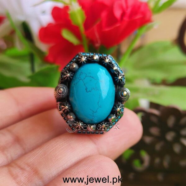 Brilliant quality turquoise feroza Turkish ring