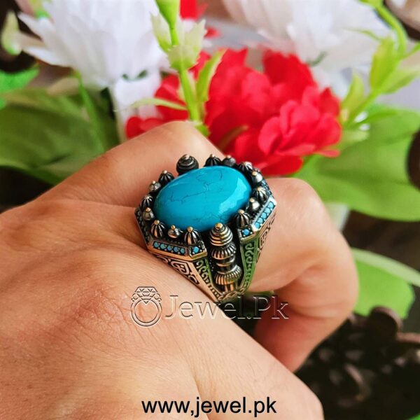 Brilliant quality turquoise feroza Turkish ring