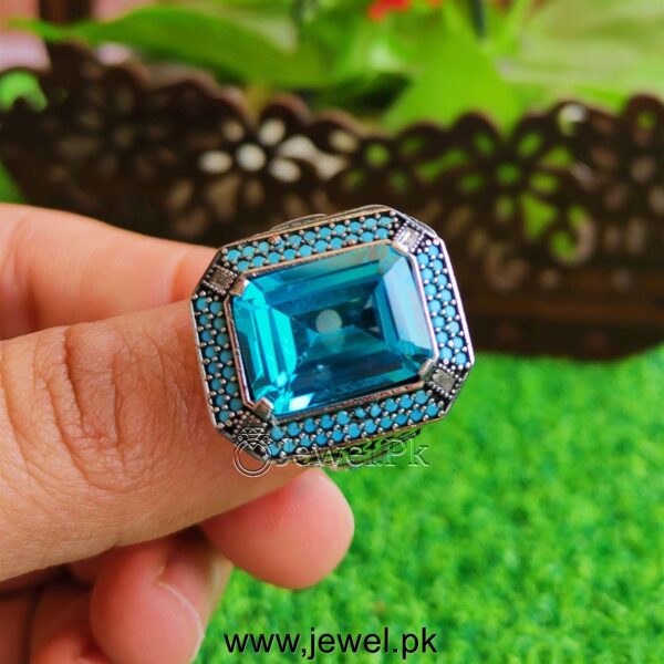 Blue Zircon Turkish Ring 925 Silver