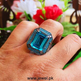 Blue Zircon Turkish Ring 925 Silver