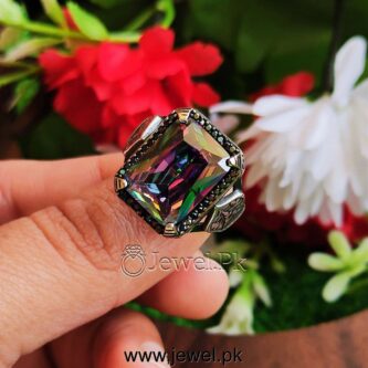 Mystic multi color stone ring 925 silver