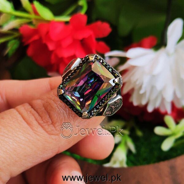 Mystic multi color stone ring 925 silver