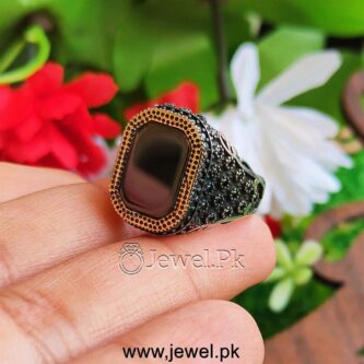 Black Onyx Stone Ring - Black Aqeeq Turkish Ring