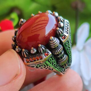 Turkish Ring - Red Aqeeq - Silver 925 (Chandi) Heavy Ring