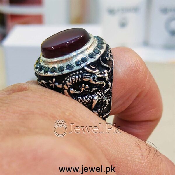 Dragon Ring - Natural Red Agate Ring - Heavy & Durable 925 Silver Aqeeq Ring