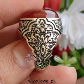 Natural Red Aqeeq (Brown Agate) Ring 925 Silver - Chaandi Ring