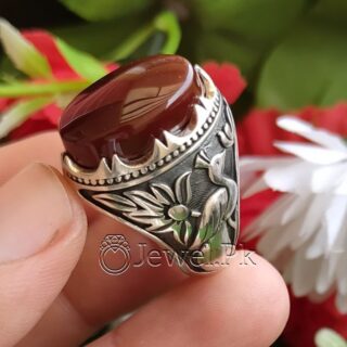 Yemen Agate Original (Untreated) Natural Stone 925 Silver - Yamni Aqeeq (Peacock Design)