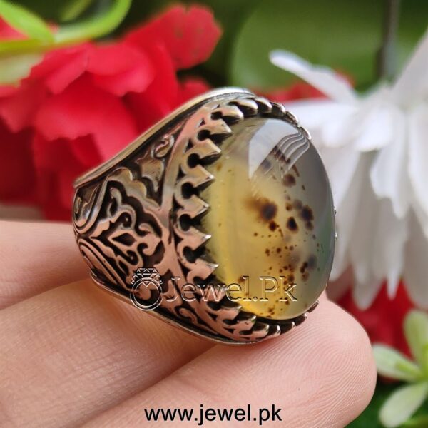 Natural Aqeeq Ring Agate Ring Red Aqiq Ring Brown Haqiq Stone Ring 925 Silver 6