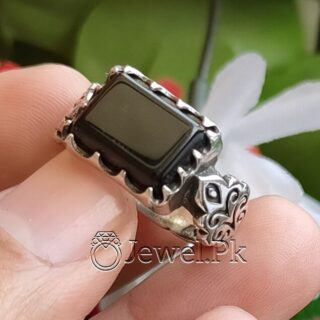 Natural Black Agate Ring - Heavy & Durable 925 Silver Black Aqeeq Ring
