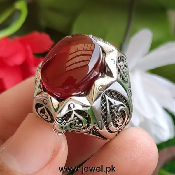 Natural Aqeeq Ring Agate Ring Red Aqiq Ring Brown Haqiq Stone Ring 925 Silver 67