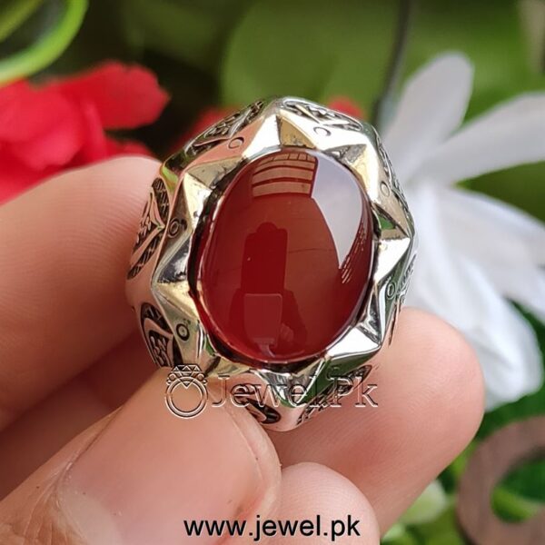 Natural Aqeeq Ring Agate Ring Red Aqiq Ring Brown Haqiq Stone Ring 925 Silver 68