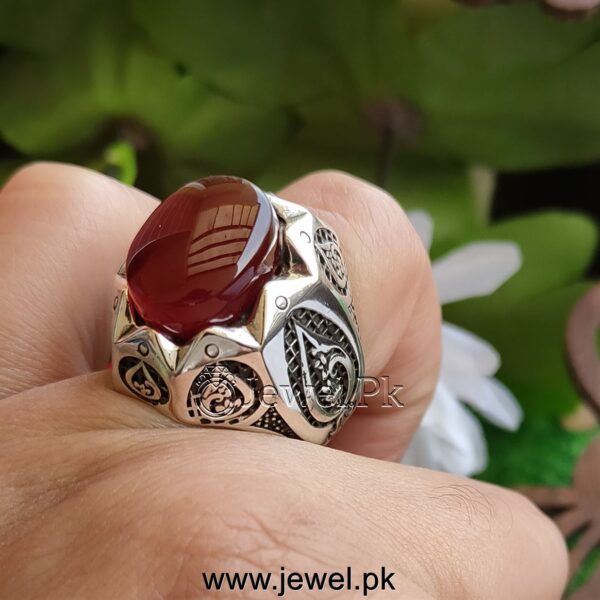 Natural Aqeeq Ring Agate Ring Red Aqiq Ring Brown Haqiq Stone Ring 925 Silver 70