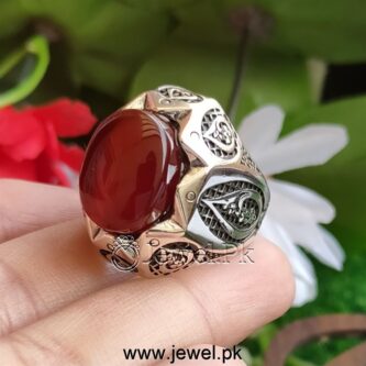 Natural Aqeeq Ring Agate Ring Red Aqiq Ring Brown Haqiq Stone Ring 925 Silver 72