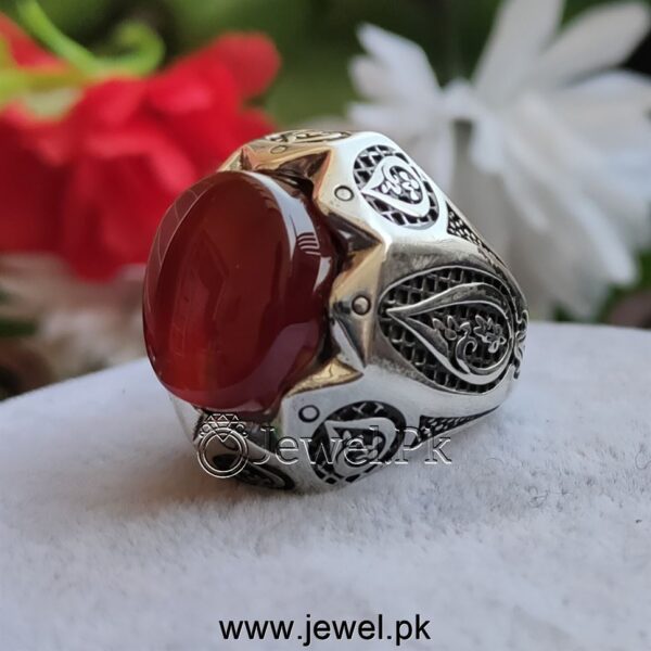Natural Aqeeq Ring Agate Ring Red Aqiq Ring Brown Haqiq Stone Ring 925 Silver 73