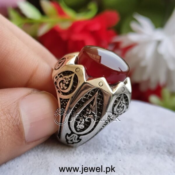 Natural Aqeeq Ring Agate Ring Red Aqiq Ring Brown Haqiq Stone Ring 925 Silver 74