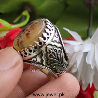 Natural Aqeeq Ring Agate Ring Red Aqiq Ring Brown Haqiq Stone Ring 925 Silver 9