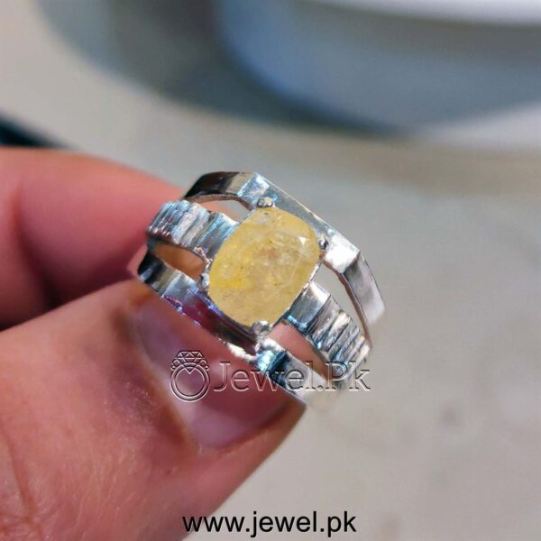 Ceylon Yellow Sapphire Ring 925 Silver Chaandi - Pukhraj Ring - Siri Lankan Pukhraj