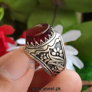 Natural Red Aqeeq (Brown Agate) Ring 925 Silver - Chaandi Ring