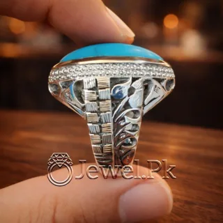 Natural Turquoise Ring Silver 925 Feroza Ring 13
